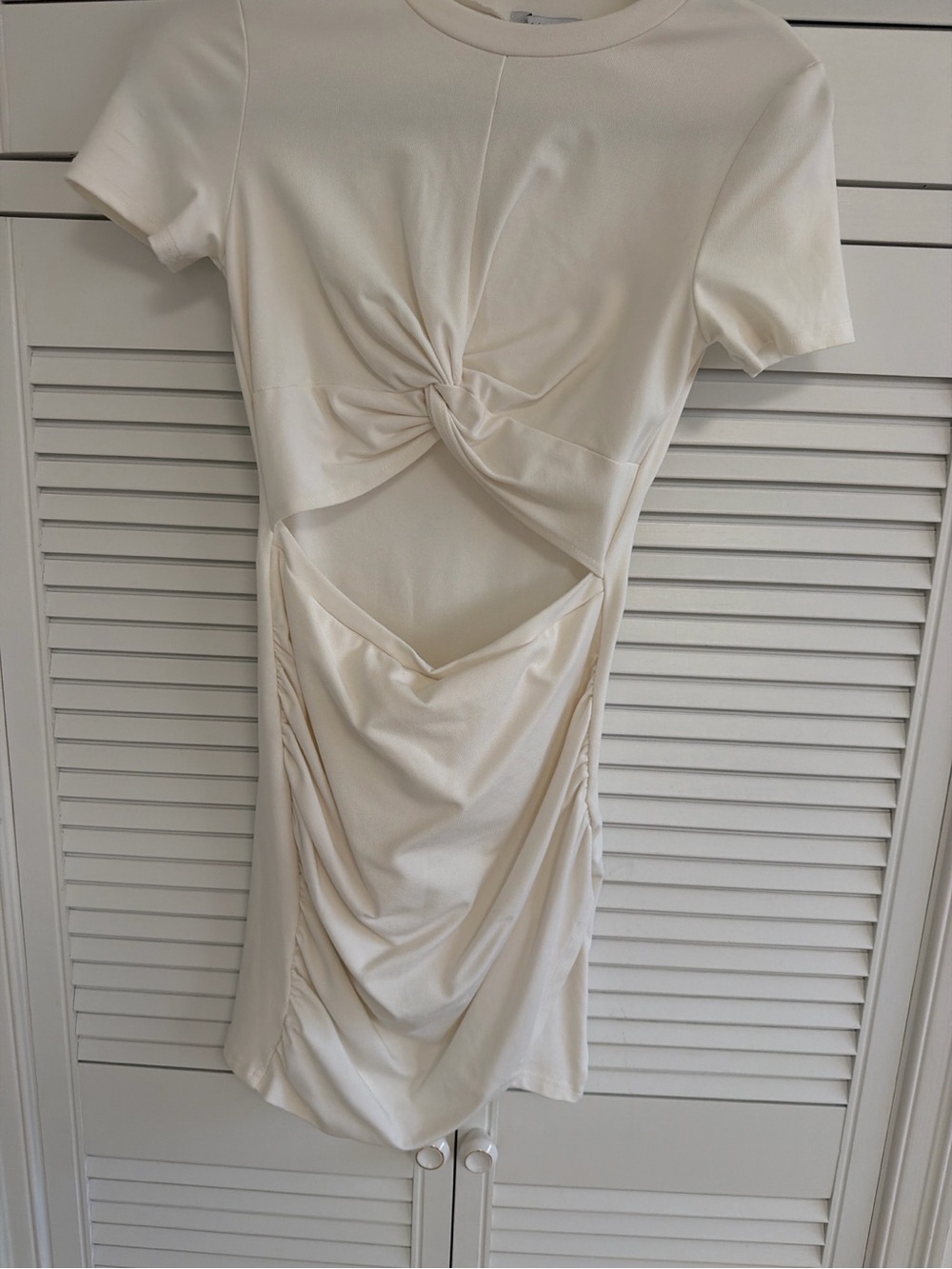Adika Cream Twist Front Cutout Mini Dress